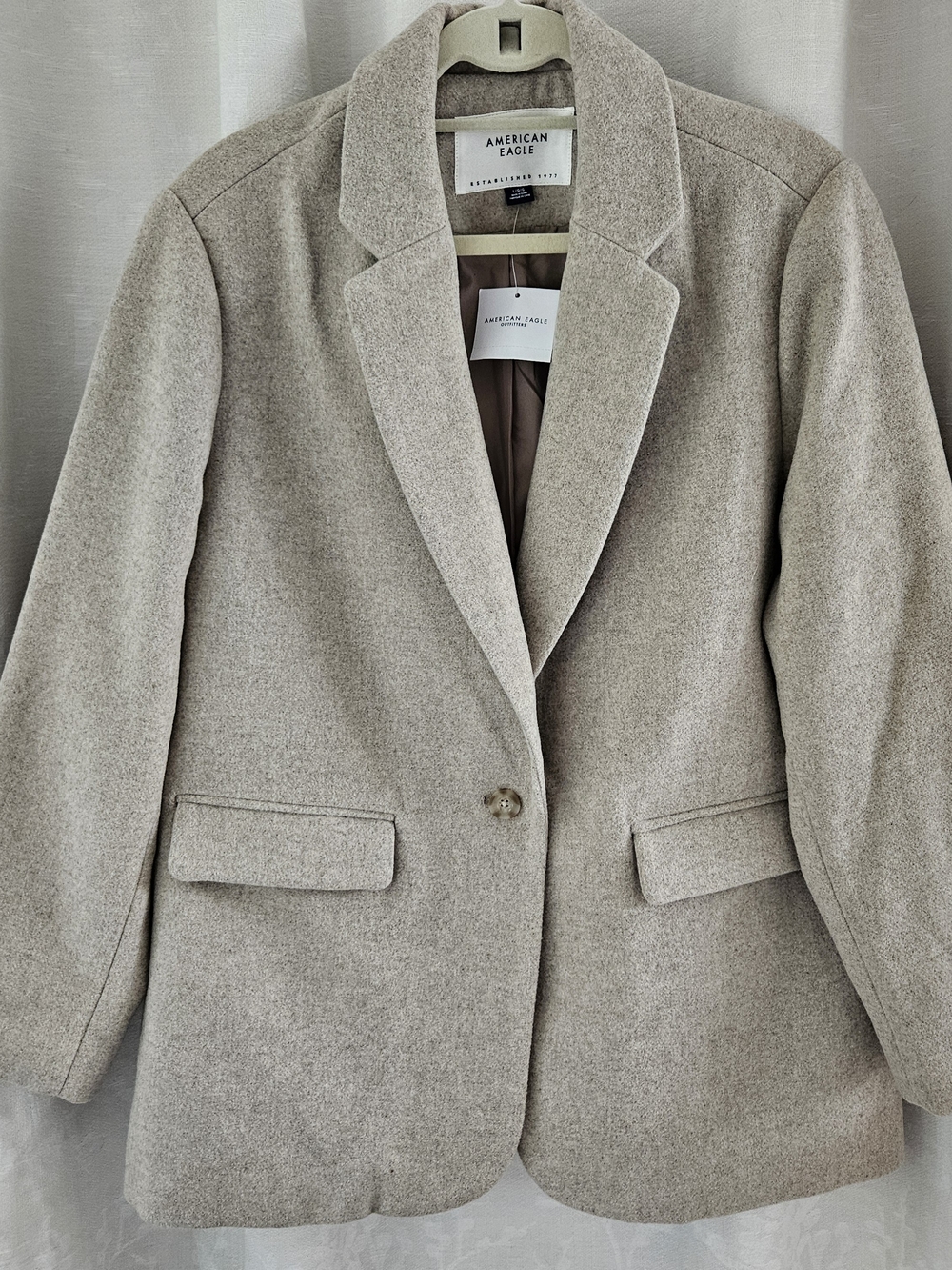 American Eagle Blazer Coat Oatmeal Beige Heathered Neutral Oversized Large NWT